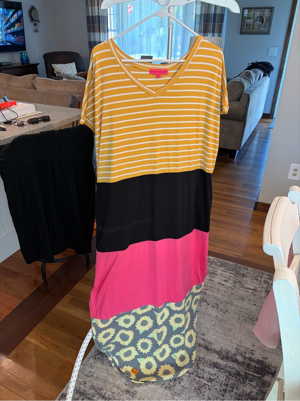 Simply Southern Yellow, Black & Pink Colorblock Sunflower Maxi Dress